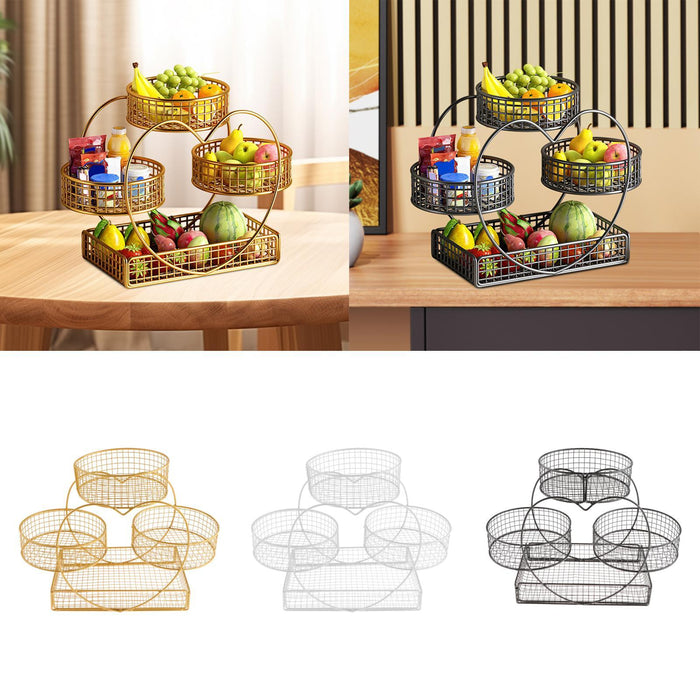 Crofta Fruit Basket Multipurpose Kitchen Countertop Rack for Vegetable Veggie Snack Gold