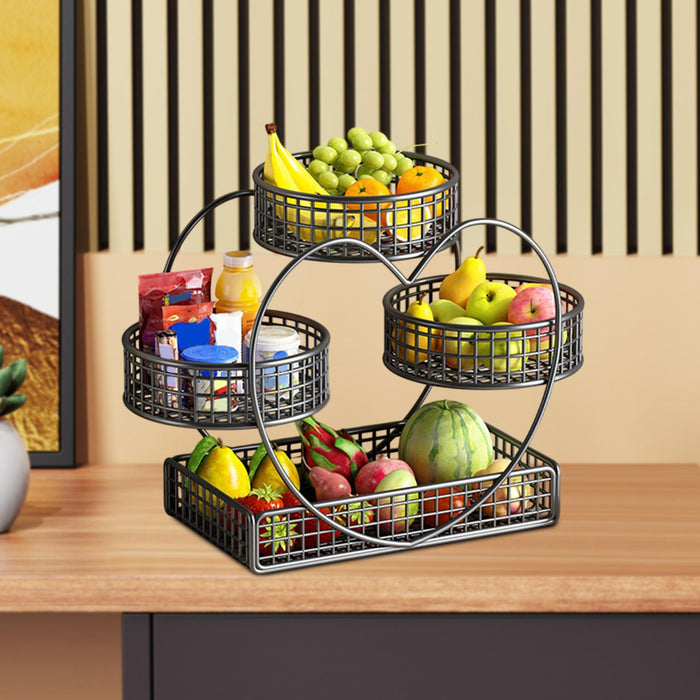 Crofta Fruit Basket Multipurpose Kitchen Countertop Rack for Vegetable Veggie Snack Black