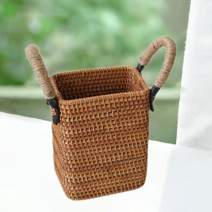 Crofta Rattan Fruit Basket Rural with Handle Snack Basket for Party Cafes Festivals A