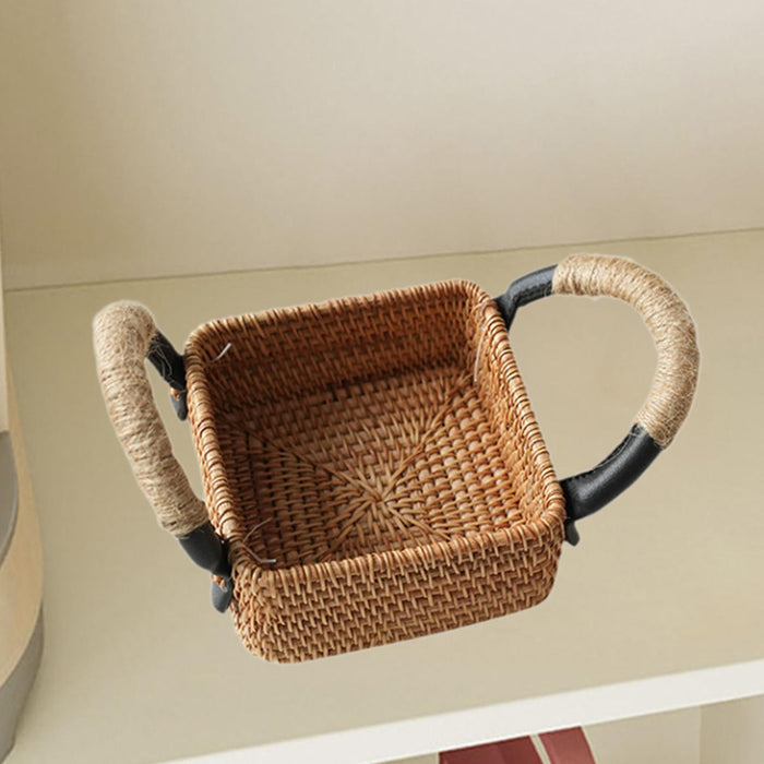 Crofta Rattan Fruit Basket Rural with Handle Snack Basket for Party Cafes Festivals B