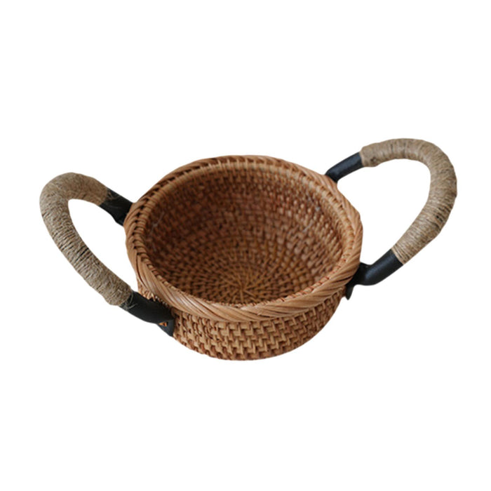 Crofta Rattan Fruit Basket Rural with Handle Snack Basket for Party Cafes Festivals C