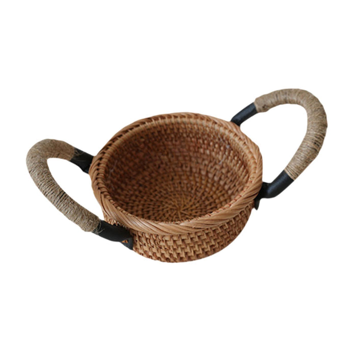 Crofta Rattan Fruit Basket Rural with Handle Snack Basket for Party Cafes Festivals C