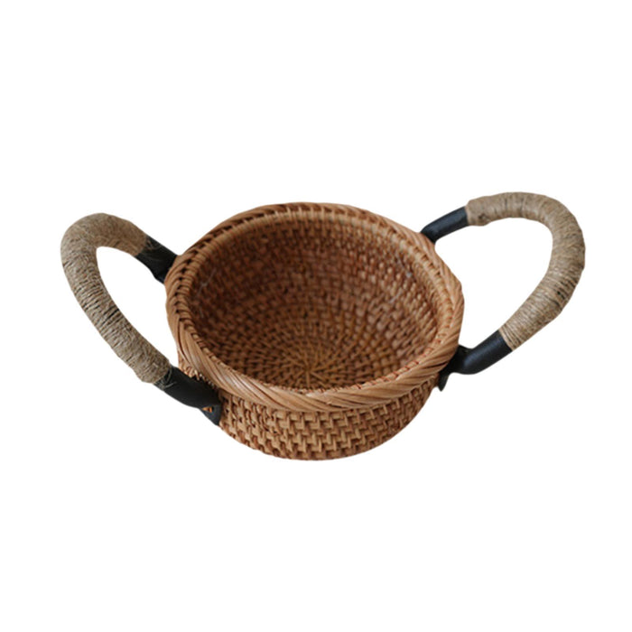 Crofta Rattan Fruit Basket Rural with Handle Snack Basket for Party Cafes Festivals C