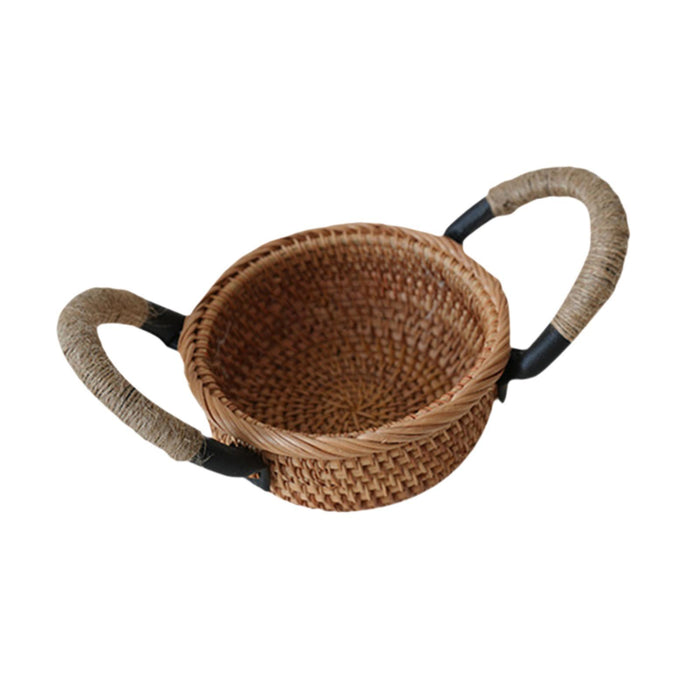 Crofta Rattan Fruit Basket Rural with Handle Snack Basket for Party Cafes Festivals C