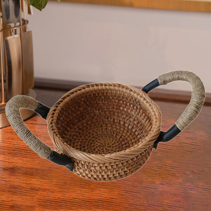 Crofta Rattan Fruit Basket Rural with Handle Snack Basket for Party Cafes Festivals C