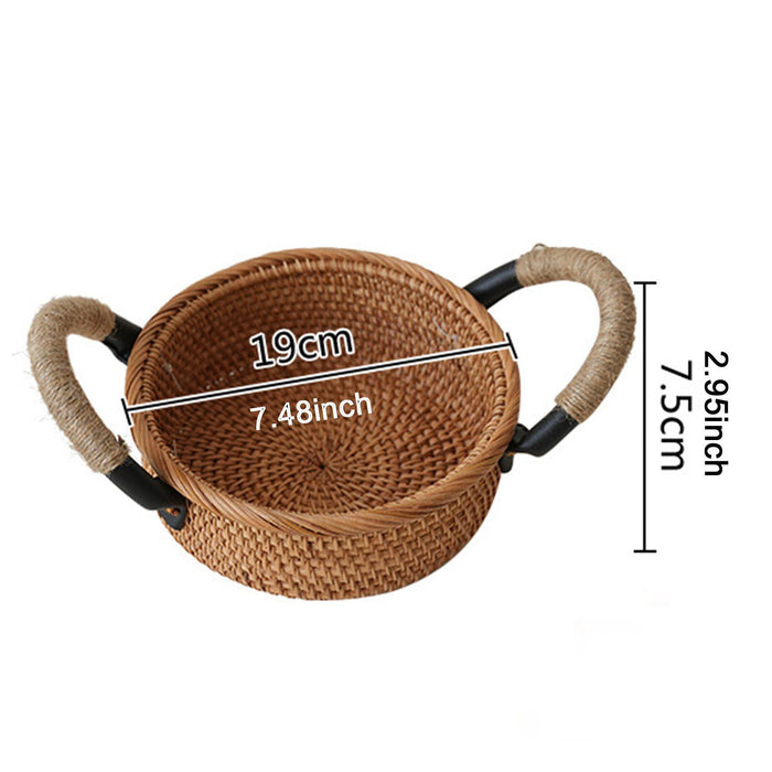 Crofta Rattan Fruit Basket Rural with Handle Snack Basket for Party Cafes Festivals D