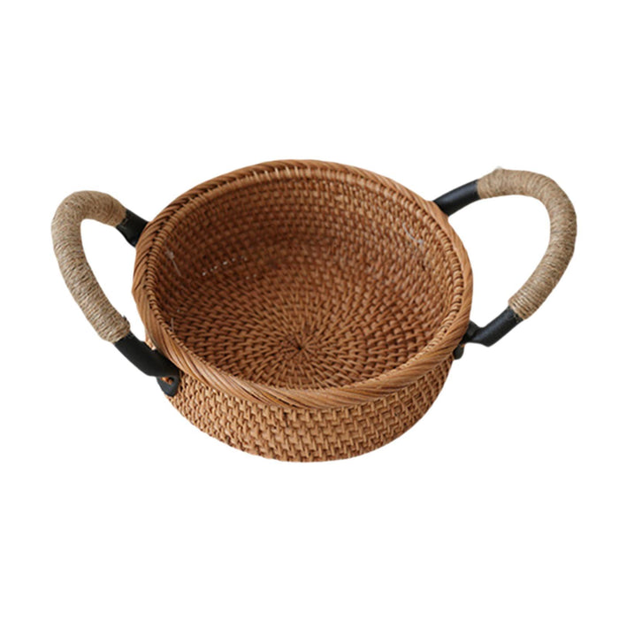 Crofta Rattan Fruit Basket Rural with Handle Snack Basket for Party Cafes Festivals D