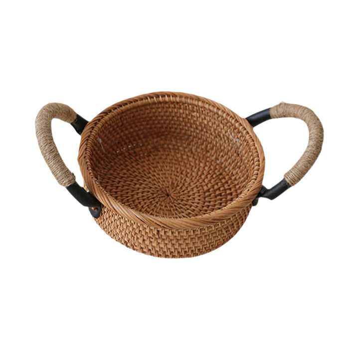 Crofta Rattan Fruit Basket Rural with Handle Snack Basket for Party Cafes Festivals D