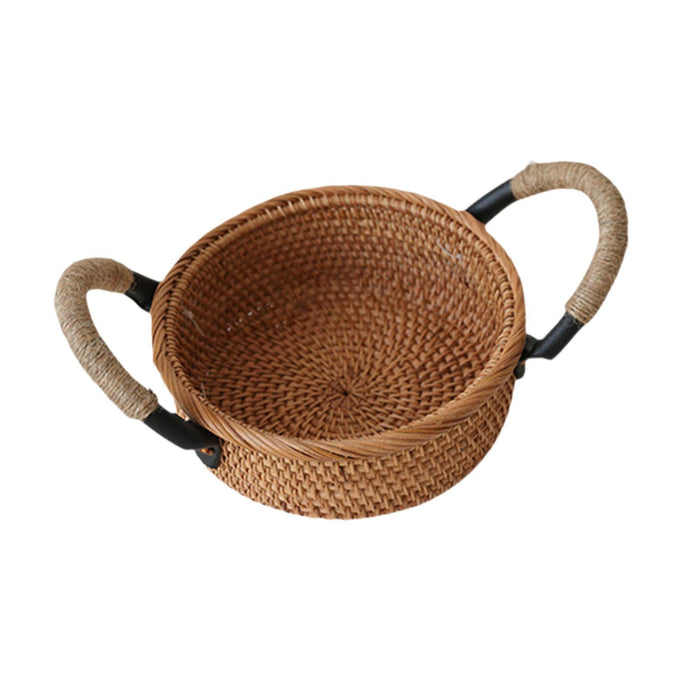 Crofta Rattan Fruit Basket Rural with Handle Snack Basket for Party Cafes Festivals D