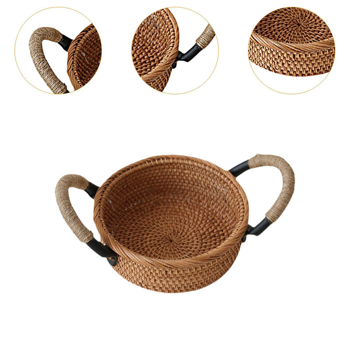 Crofta Rattan Fruit Basket Rural with Handle Snack Basket for Party Cafes Festivals D