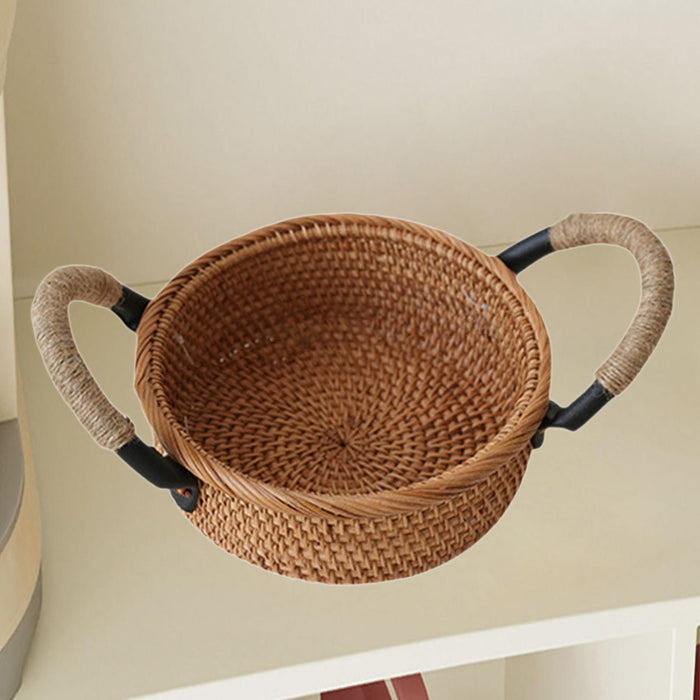 Crofta Rattan Fruit Basket Rural with Handle Snack Basket for Party Cafes Festivals D