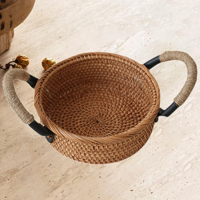 Crofta Rattan Fruit Basket Rural with Handle Snack Basket for Party Cafes Festivals D