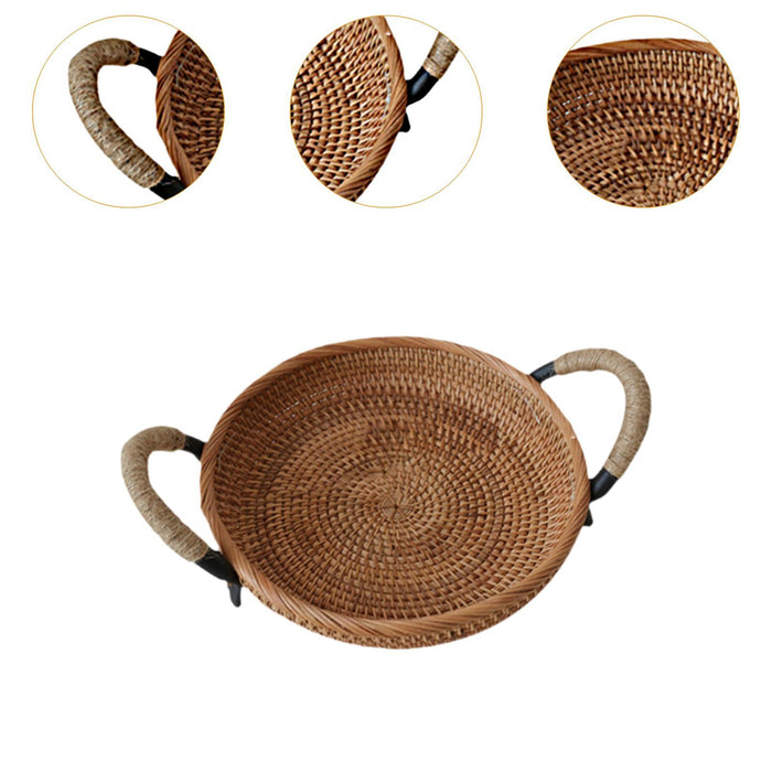 Crofta Rattan Fruit Basket Rural with Handle Snack Basket for Party Cafes Festivals E