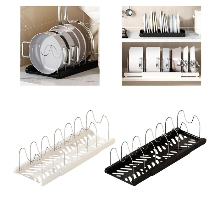 Crofta Pot Organizer Rack Cookware Stand Baking Frying Rack Expandable for Cabinets White