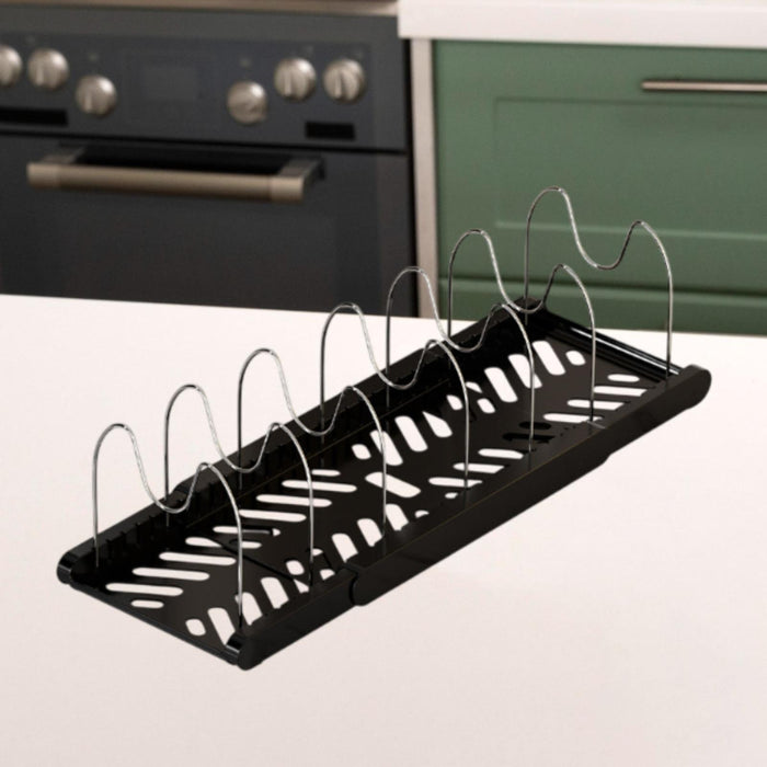 Crofta Pot Organizer Rack Cookware Stand Baking Frying Rack Expandable for Cabinets Black