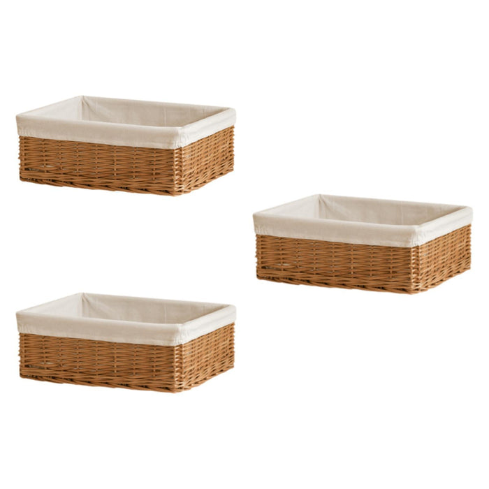 Crofta 3 Pieces Wicker Basket Decorative with Liner for Farmhouse Bedroom Household