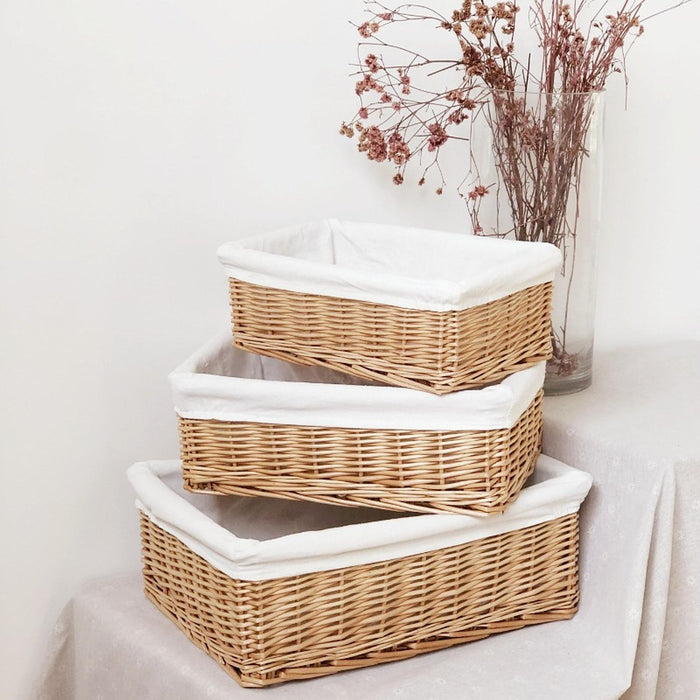 Crofta 3 Pieces Wicker Basket Decorative with Liner for Farmhouse Bedroom Household