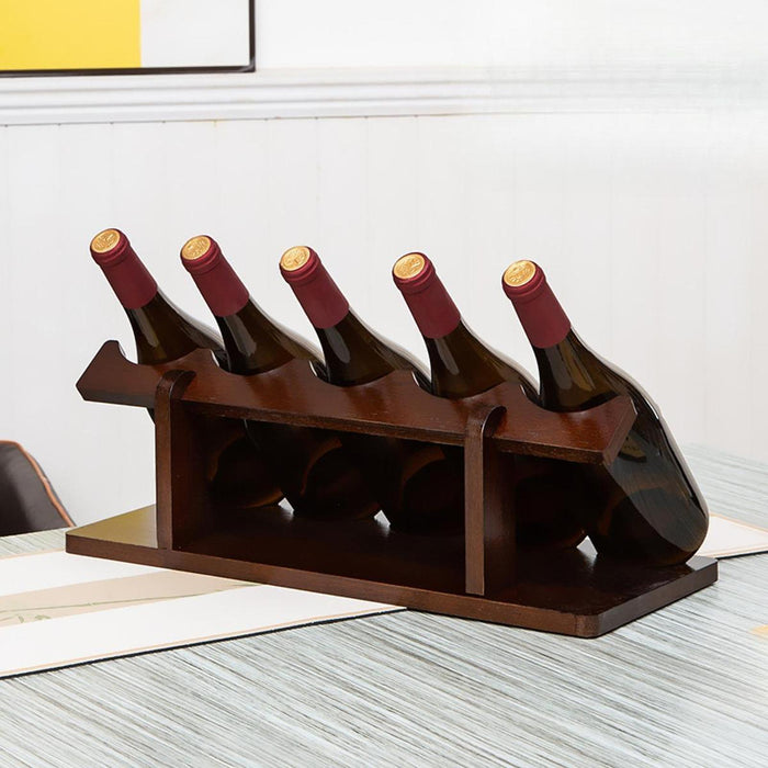 Crofta Wine Display Rack Drink Holder Wood Wine Shelf for Hallway Hotel Dining Room 5 bottles