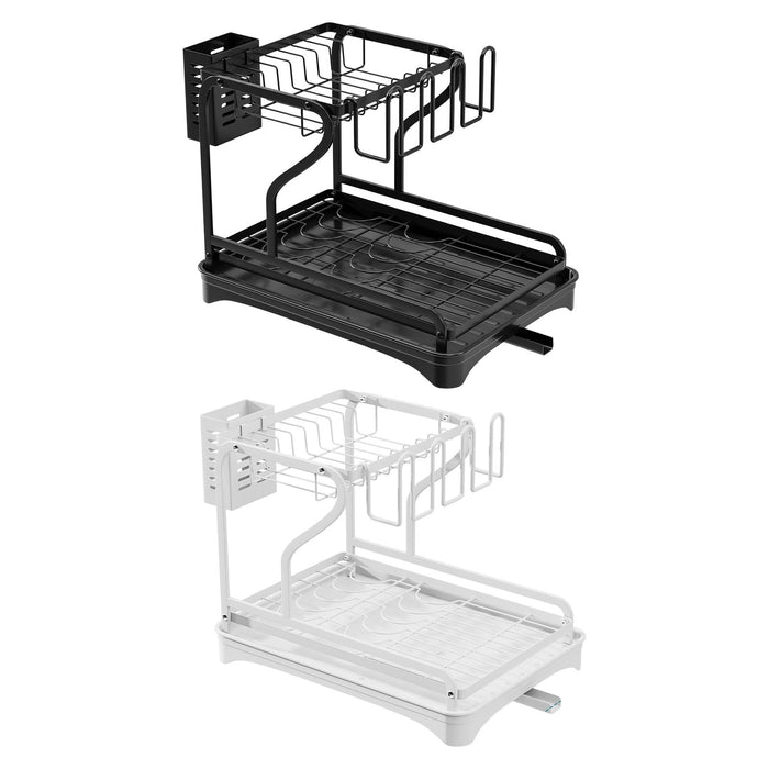 Crofta Dish Drying Rack for Kitchen Counter 2 Tier Anti Rust Dish Drainer Organizer Black