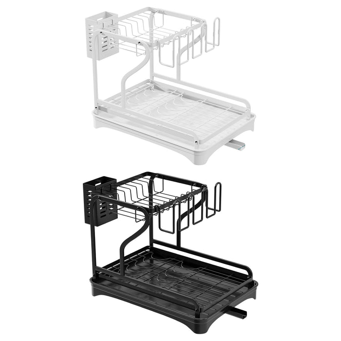 Crofta Dish Drying Rack for Kitchen Counter 2 Tier Anti Rust Dish Drainer Organizer Black