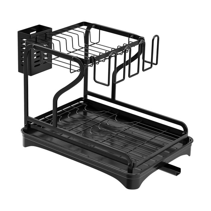 Crofta Dish Drying Rack for Kitchen Counter 2 Tier Anti Rust Dish Drainer Organizer Black