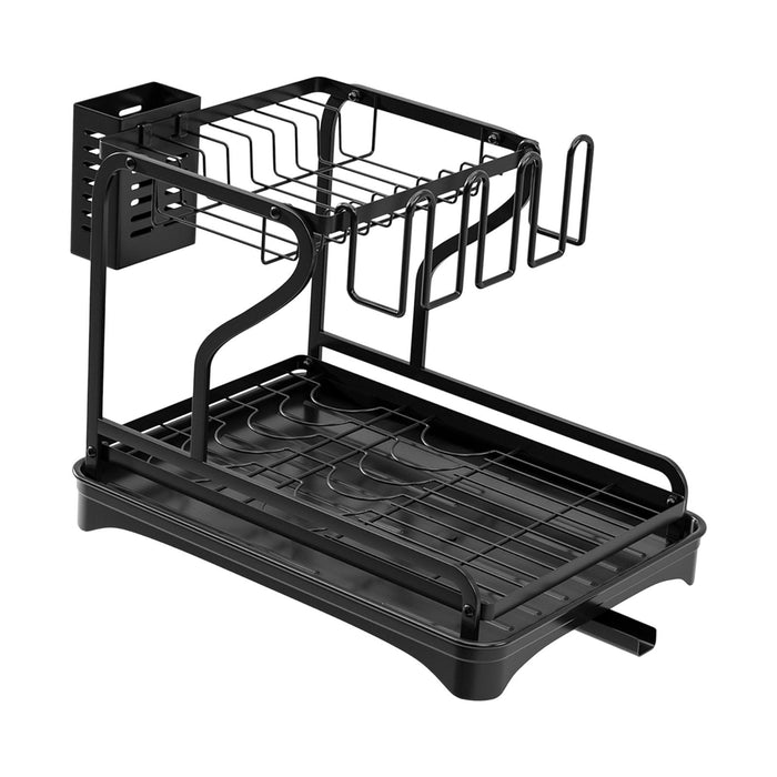 Crofta Dish Drying Rack for Kitchen Counter 2 Tier Anti Rust Dish Drainer Organizer Black