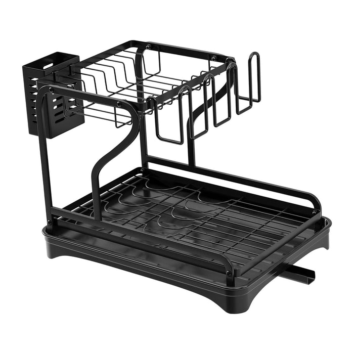 Crofta Dish Drying Rack for Kitchen Counter 2 Tier Anti Rust Dish Drainer Organizer Black