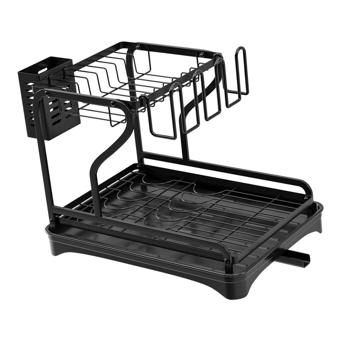 Crofta Dish Drying Rack for Kitchen Counter 2 Tier Anti Rust Dish Drainer Organizer Black