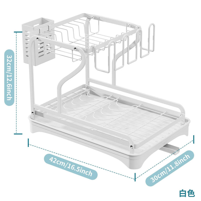 Crofta Dish Drying Rack for Kitchen Counter 2 Tier Anti Rust Dish Drainer Organizer White