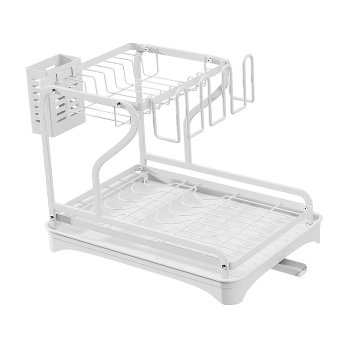 Crofta Dish Drying Rack for Kitchen Counter 2 Tier Anti Rust Dish Drainer Organizer White