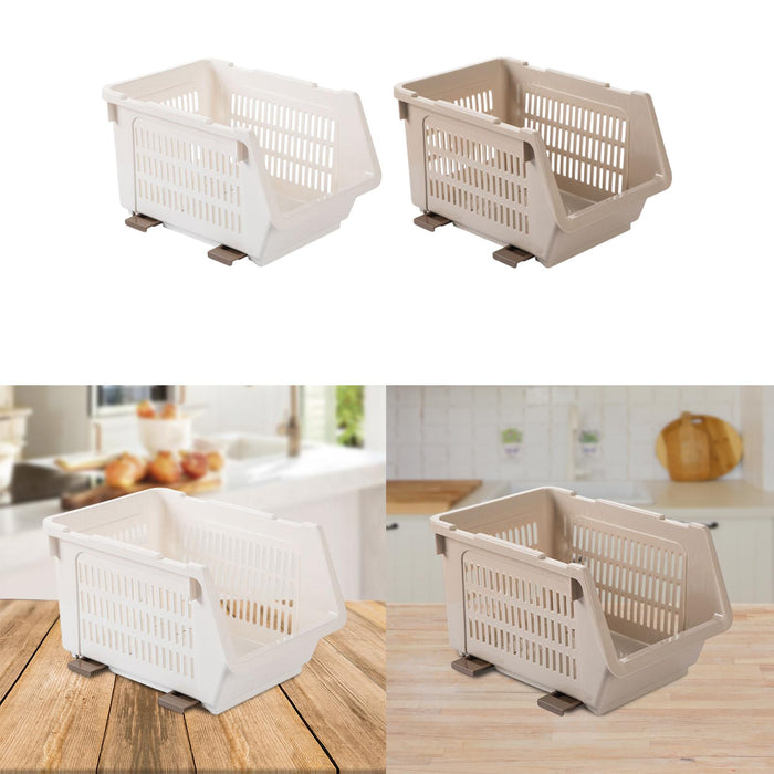 Crofta Stacking Storage Basket Cabinet Storage Rack for Bathroom Countertops Closet White