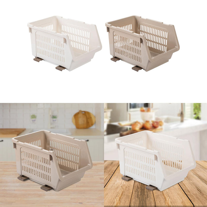 Crofta Stacking Storage Basket Cabinet Storage Rack for Bathroom Countertops Closet White