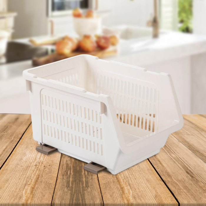 Crofta Stacking Storage Basket Cabinet Storage Rack for Bathroom Countertops Closet White