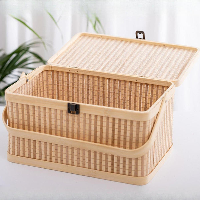 Crofta Gift Basket for Picnic Versatile Bamboo Woven Basket for Pastry Snacks Bread