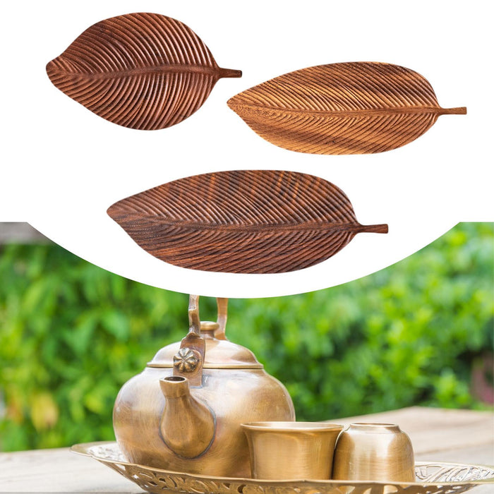 Crofta Tea Serving Tray Decorative Tray Wood Organizer Dish Leaf Shaped Wooden Tray 30cmx18cmx2cm