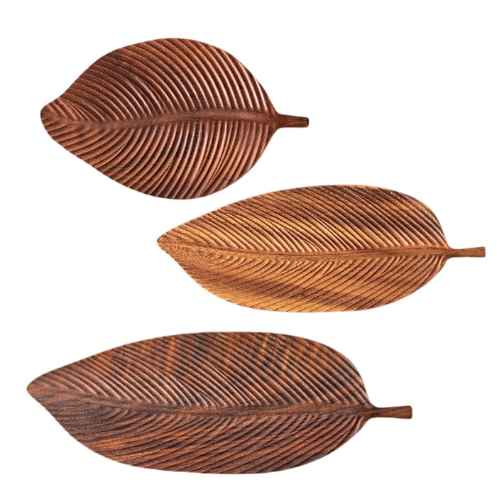 Crofta Tea Serving Tray Decorative Tray Wood Organizer Dish Leaf Shaped Wooden Tray 30cmx18cmx2cm