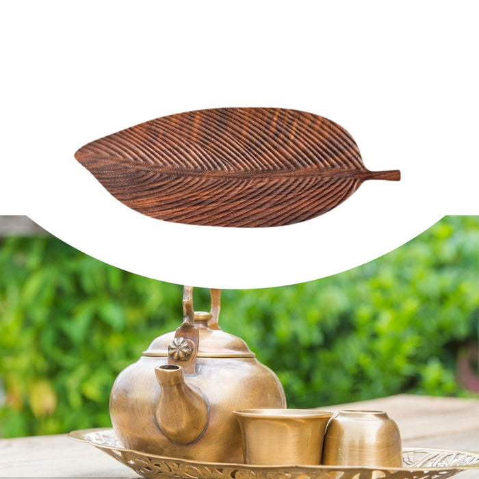 Crofta Tea Serving Tray Decorative Tray Wood Organizer Dish Leaf Shaped Wooden Tray 48cmx18cmx2cm