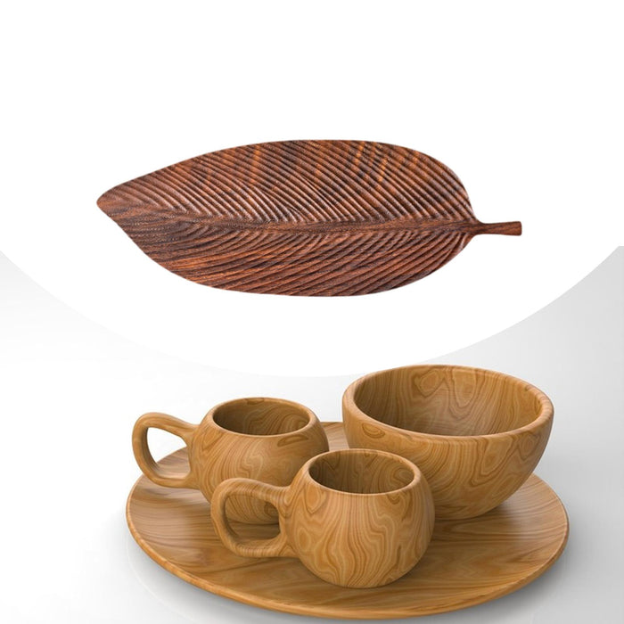 Crofta Tea Serving Tray Decorative Tray Wood Organizer Dish Leaf Shaped Wooden Tray 48cmx18cmx2cm