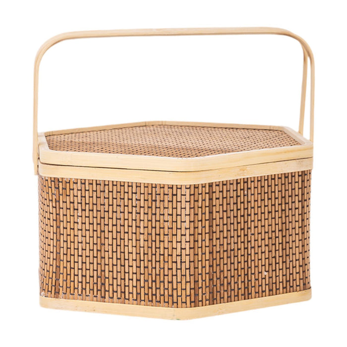 Crofta Woven Bamboo Basket with Top Handle Bamboo Woven Basket for Tea Picnic Bread