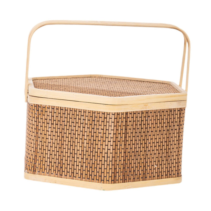 Crofta Woven Bamboo Basket with Top Handle Bamboo Woven Basket for Tea Picnic Bread