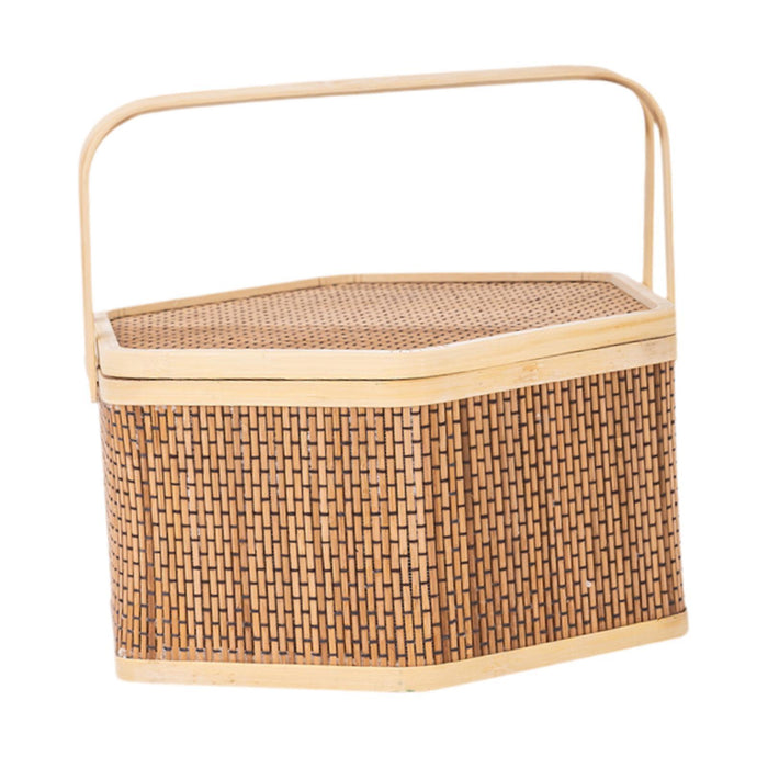 Crofta Woven Bamboo Basket with Top Handle Bamboo Woven Basket for Tea Picnic Bread