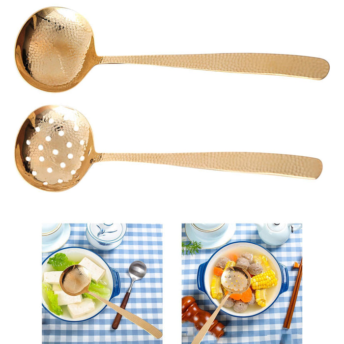 Crofta Hammered Copper Spoon for Kitchen Brass Spoon for Cooking Restaurant Kitchen Soup Ladle