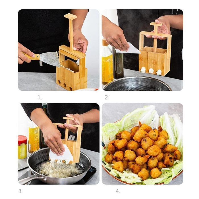 Crofta Meatball Dispenser Tool Bamboo Meatball Making Tool for Household BBQ Burger Dia 15mm 5 Holes