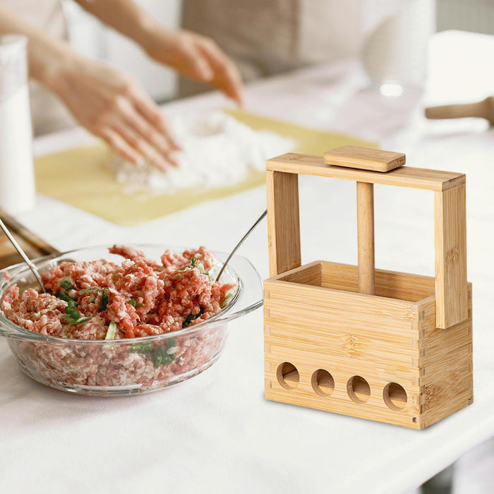 Crofta Meatball Dispenser Tool Bamboo Meatball Making Tool for Household BBQ Burger Dia 25mm 4 Holes