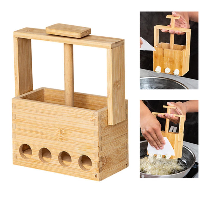 Crofta Meatball Dispenser Tool Bamboo Meatball Making Tool for Household BBQ Burger Dia 25mm 4 Holes