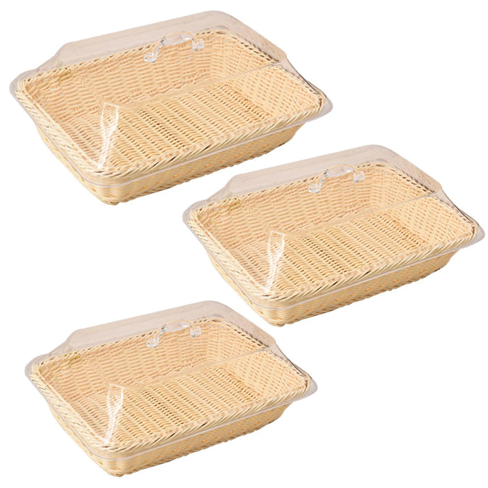 Crofta Bread Basket Imitation Rattan Holder Fruit Tray for Table Picnic Coffee Shop 35cmx25cmx15cm