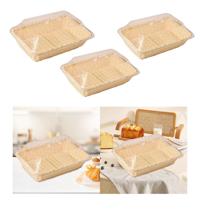 Crofta Bread Basket Imitation Rattan Holder Fruit Tray for Table Picnic Coffee Shop 35cmx25cmx15cm