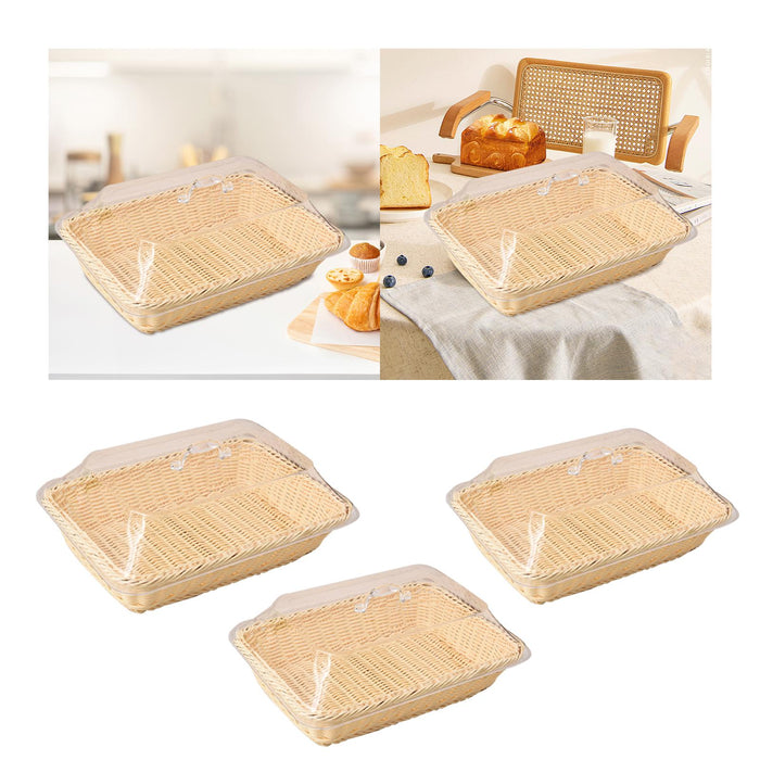 Crofta Bread Basket Imitation Rattan Holder Fruit Tray for Table Picnic Coffee Shop 35cmx25cmx15cm