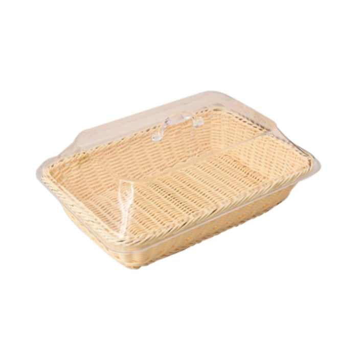 Crofta Bread Basket Imitation Rattan Holder Fruit Tray for Table Picnic Coffee Shop 35cmx25cmx15cm