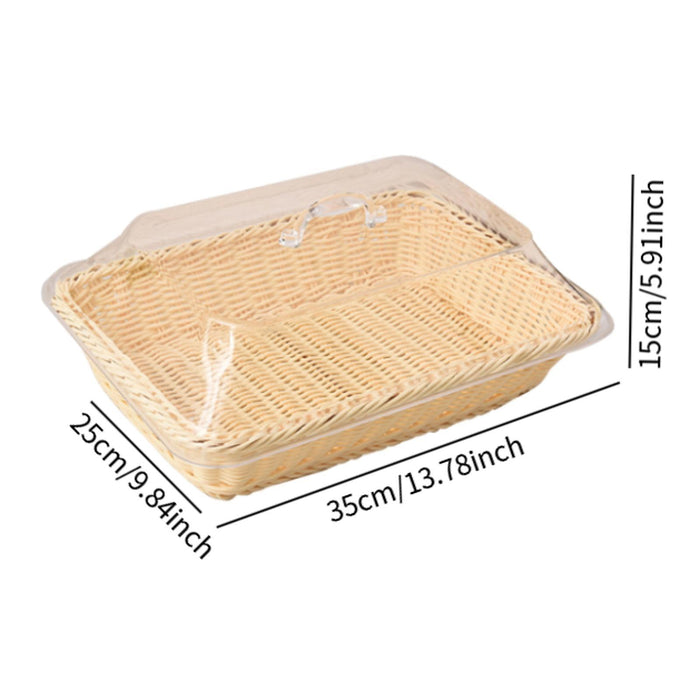 Crofta Bread Basket Imitation Rattan Holder Fruit Tray for Table Picnic Coffee Shop 35cmx25cmx15cm